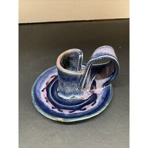 Bay Pottery Candlestick Taper Candle Holder Beautiful Pink & Blue Art